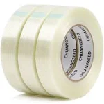 CHUANGSEED 3Pack Mono Filament Strapping Tape 6.2mil x 1Inch x 60yds Commodity Grade Heavy Duty Transparent Reinforced Fiberglass Tape