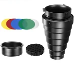 Neewer Medium Aluminium Alloy Conical Snoot Kit with Honeycomb Grid and 5 Pieces Color Gel Filters for Bowens Mount Studio Strobe Monolight Photography Flash Light