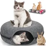 Homagico Cat Tunnel Bed,Peekaboo Cat Cave with Pet Blanket,Detachable Donut Tunnels for Indoor Cats,Cat Tunnel Toy,Felt Round Cat Bed Suitable for