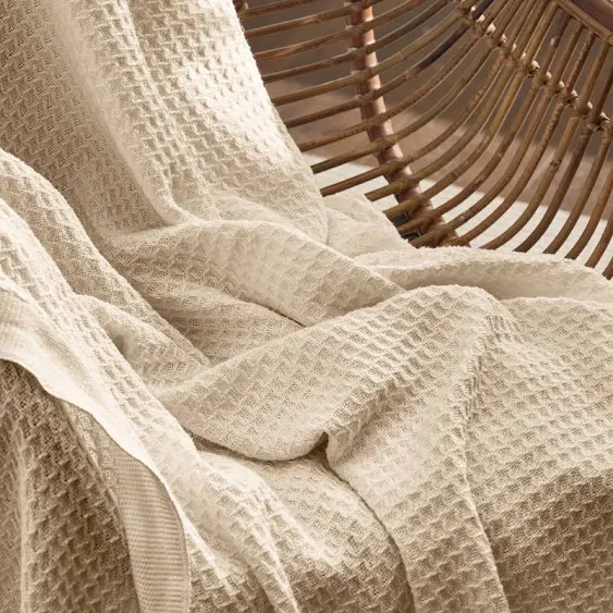 Cozy Comfort 100% Cotton Blankets Queen Beige - Waffle Weave Blankets for All Seasons, 90x90 inches