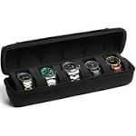 5 watch travel case roll, Portable watch carry case roll storage organizer box for men and women with soft foam pillows snug fit all size watches up to 60mm face