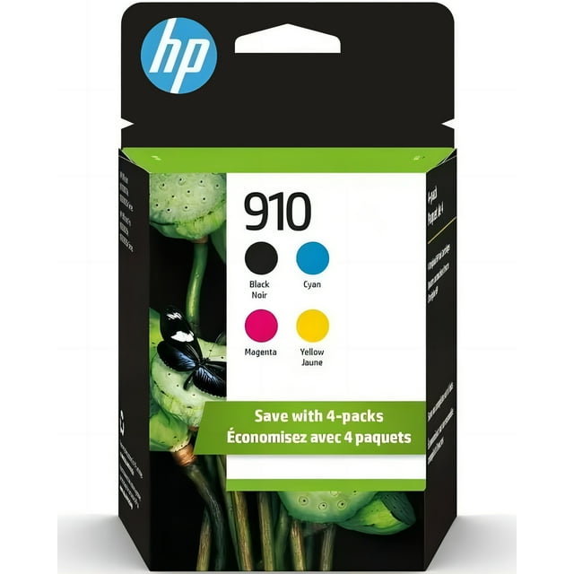 HP 910XL Black/910 Cyan Magenta Yellow High-Yield Ink Cartridges 3JB41AN