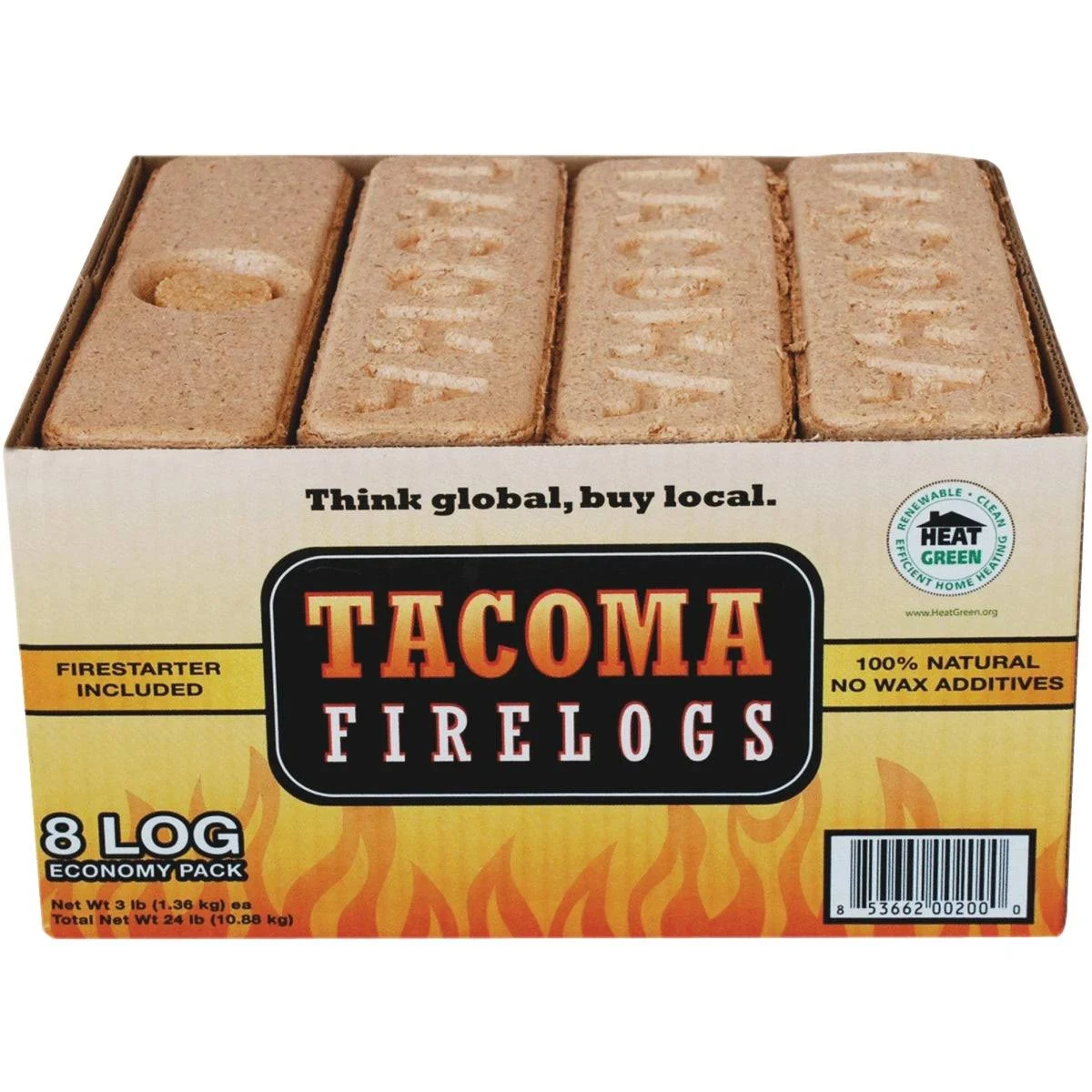 Tacoma Firelogs Firelog, Economy Pack - 8 – 3 lb (1.36 kg) logs [24 lb (10.88 kg)