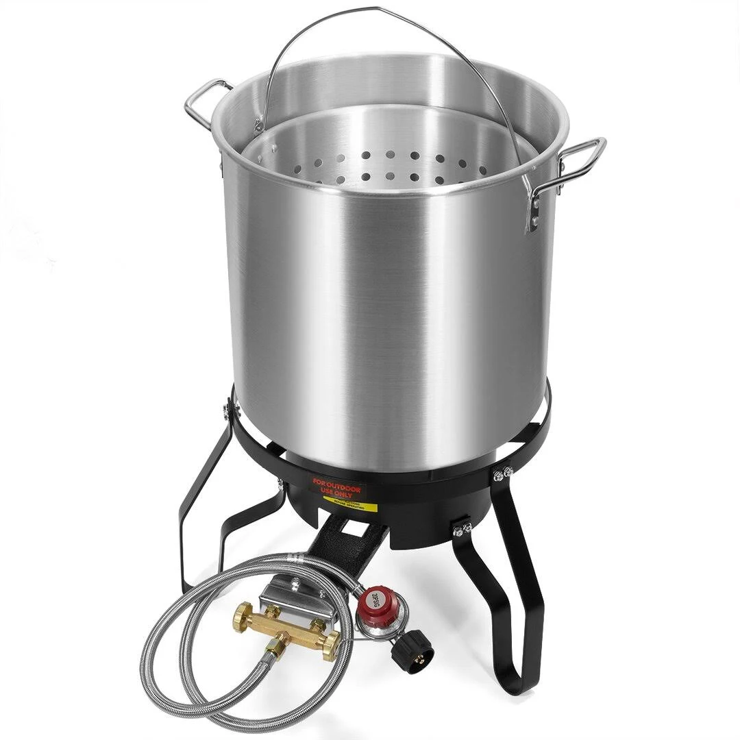 Barton 52qt Turkey Deep Fryer w/High Pressure Burner All Purpose Aluminum 80,000 BTU Outdoor Boiler Roaster Clam Bake Crawfish Pot Boiling Lid