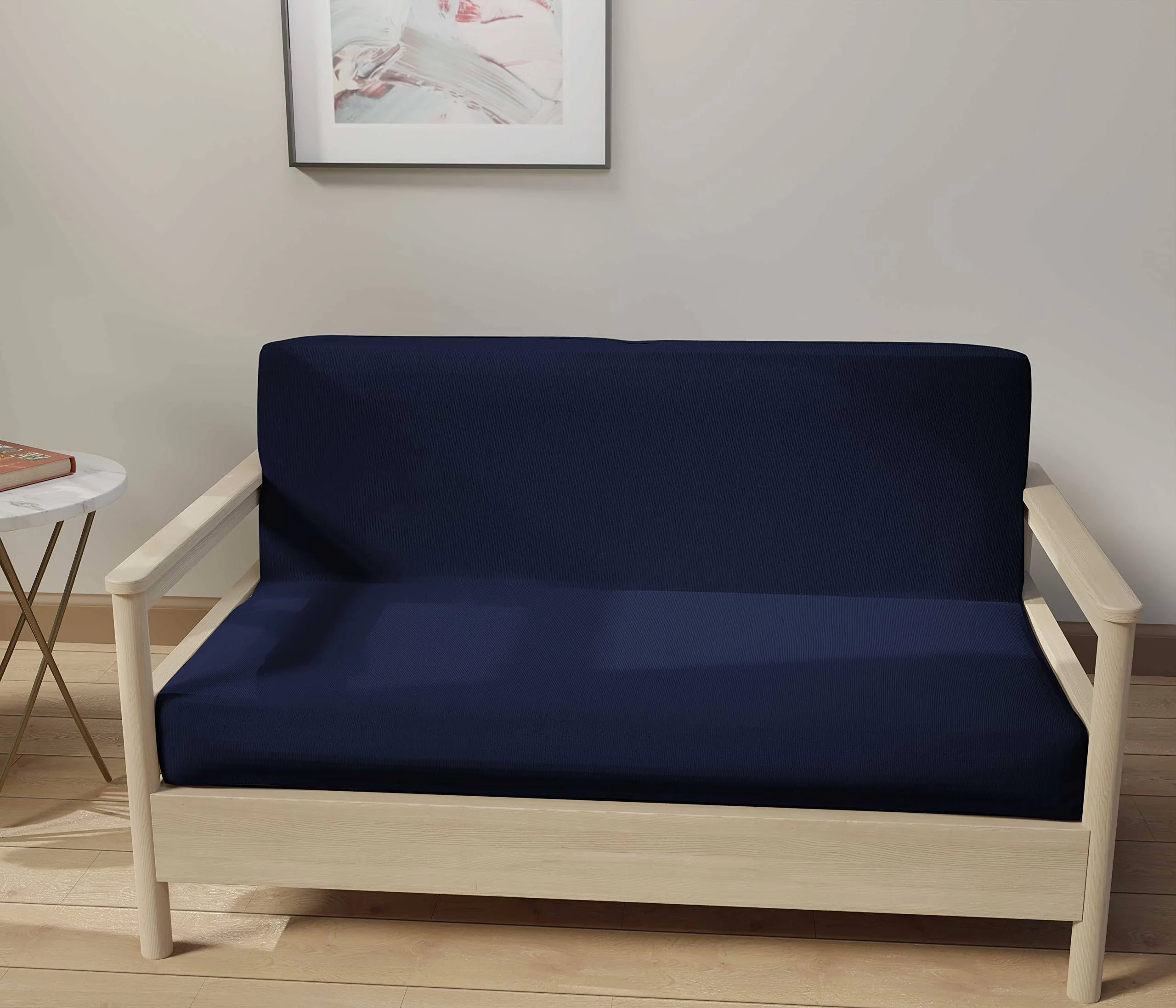 LANE LINEN Futon Covers Full Size, 100% Cotton Futon Slipcovers, Full Size Futon Mattress Cover for Futon Sofa Bed, Foldable Armless Sofa Cover, Zippered Futon Couch Cover - Navy Blue