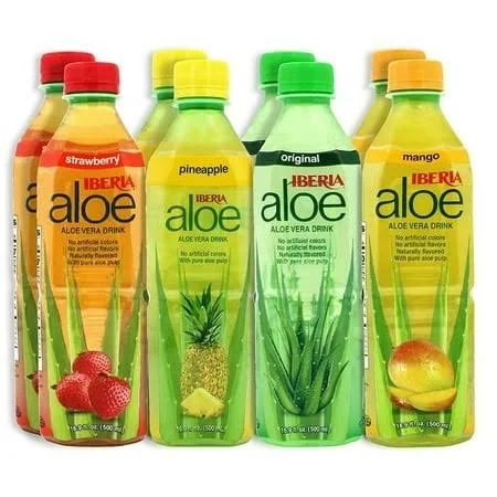 Iberia Aloe Vera Drink with Pure Aloe Pulp, Variety, (Pack of 8) 2 x Original, 2 x Mango, 2 x Pineapple, 2 x Strawberry