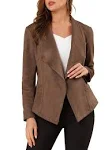 Escalier Women's Faux Leather Jackets Slim Open Front Lapel Blazer Jackets