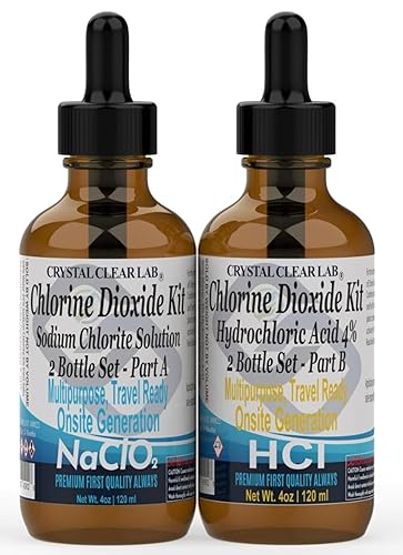 Crystal Clear Chlorine Dioxide Kit | Hydrochloric Acid 4-5% (HCl) : Sodium Solution (8oz) Liquid Set