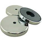 Master Magnetics Ceramic Round Base Magnet - 2.618" Diameter, 0.375" Thick, 0.275" Center Hole, 65 Pound Pull ea, Nickle Plated, Pack of 3, RB70CX3