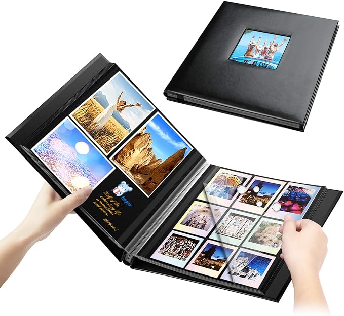 Photo Album Self Adhesive, Leather Cover Self-Stick 40 Black Pages, DIY Magnetic