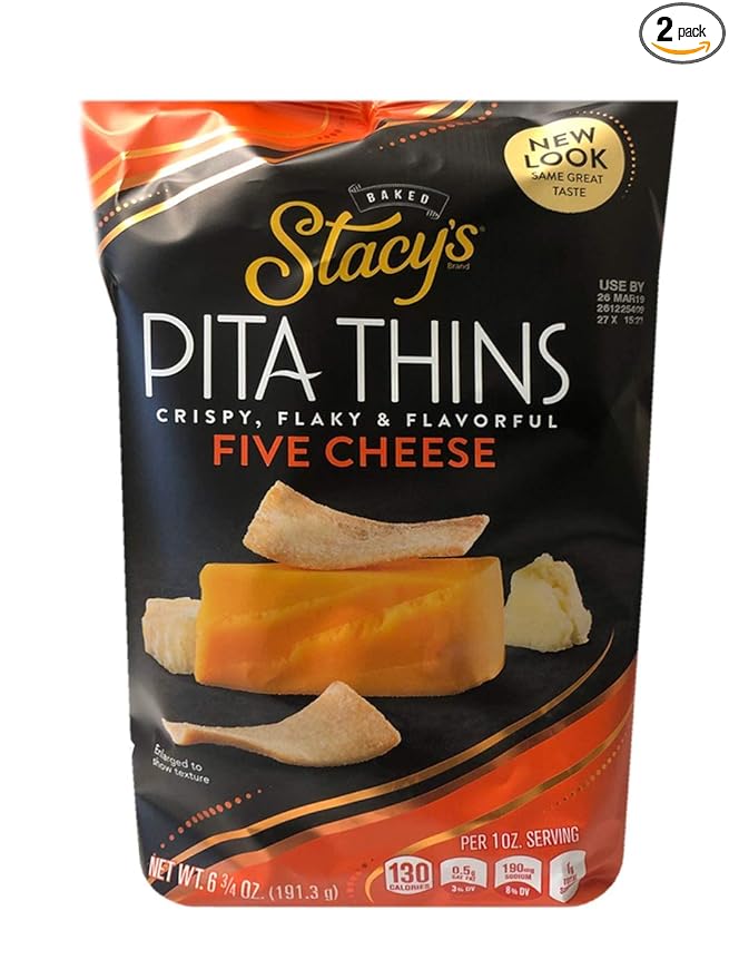 Stacy's New Crispy, Flaky & Flavorful Pita Thins Chip 6.5oz, 2 Pack (Five Cheese)