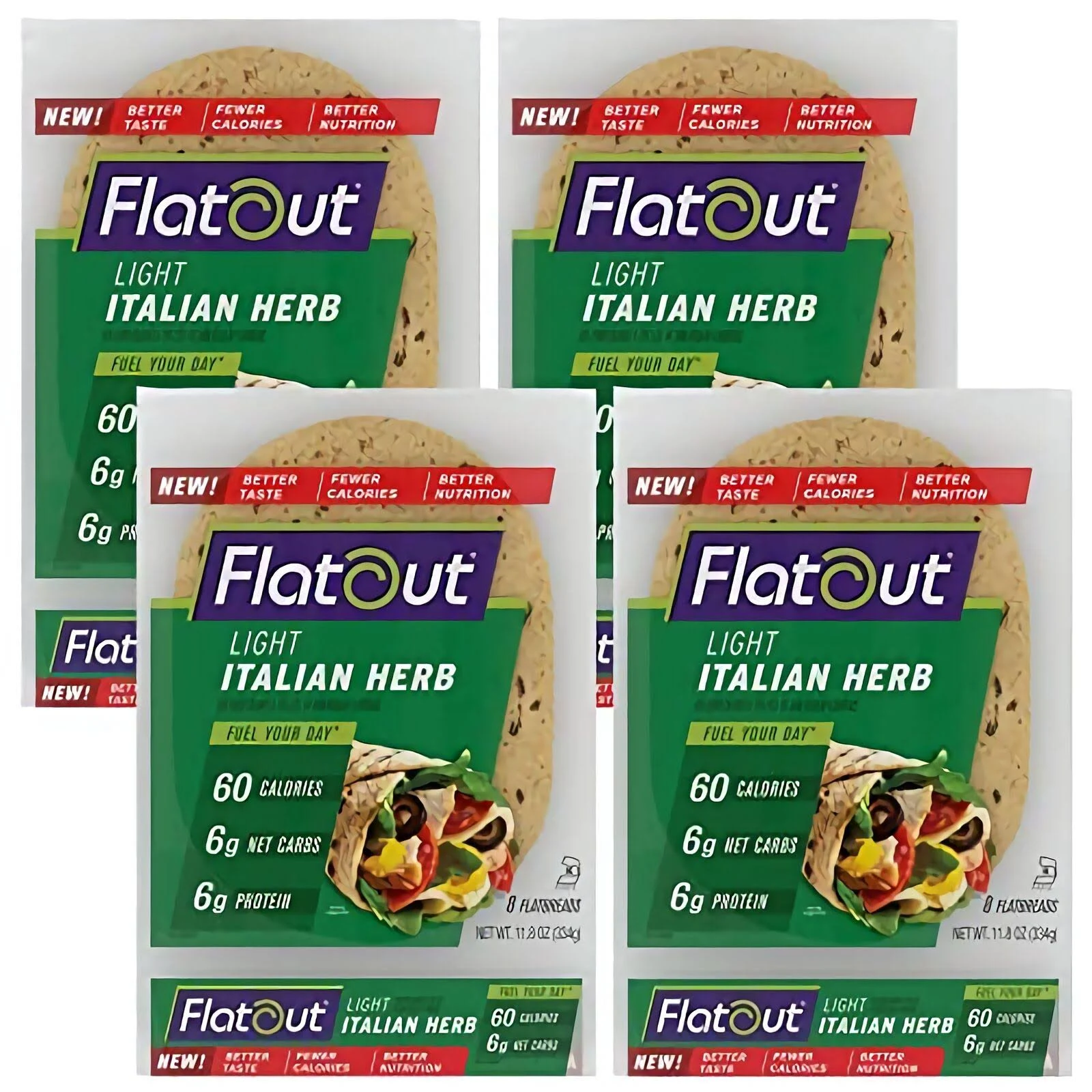 Flatout Flatbread, Light Italian Herb Wraps, Perfect for Use as Sandwich Bread, Pizza Crust, Tortillas, Wraps and More, 8 Flatbreads, 2 Pack