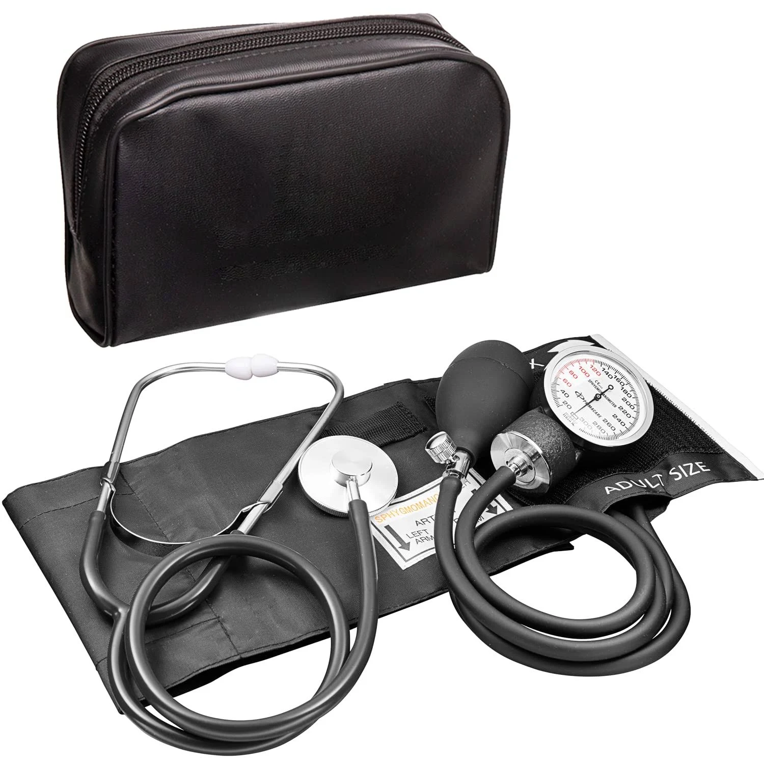 NOVAMEDIC Adult Size Black Manual Blood Pressure Machine and Stethoscope Kit, BP Monitor with Adjustable Upper Arm Cuff for Monitoring High Blood Pressure, Includes Carrying Case