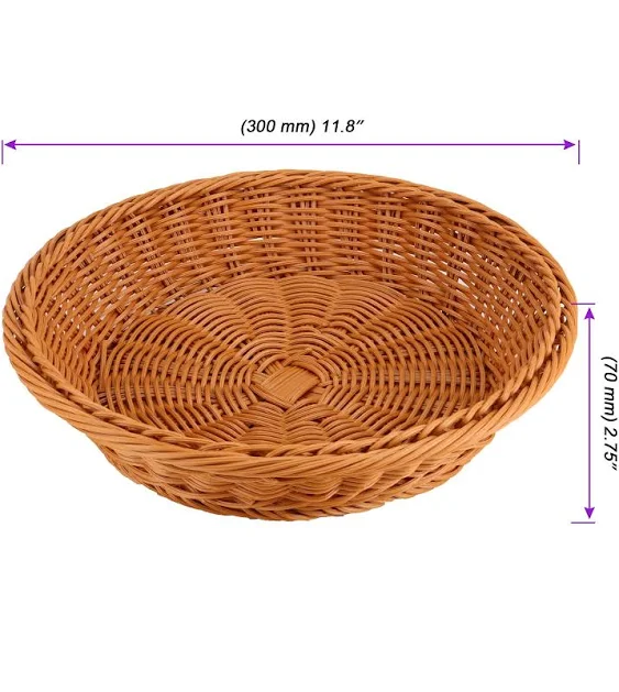 JAPCHET 4 Pack 12 inch Round Wicker Bread Basket, Imitation Woven Rattan Fruit ...