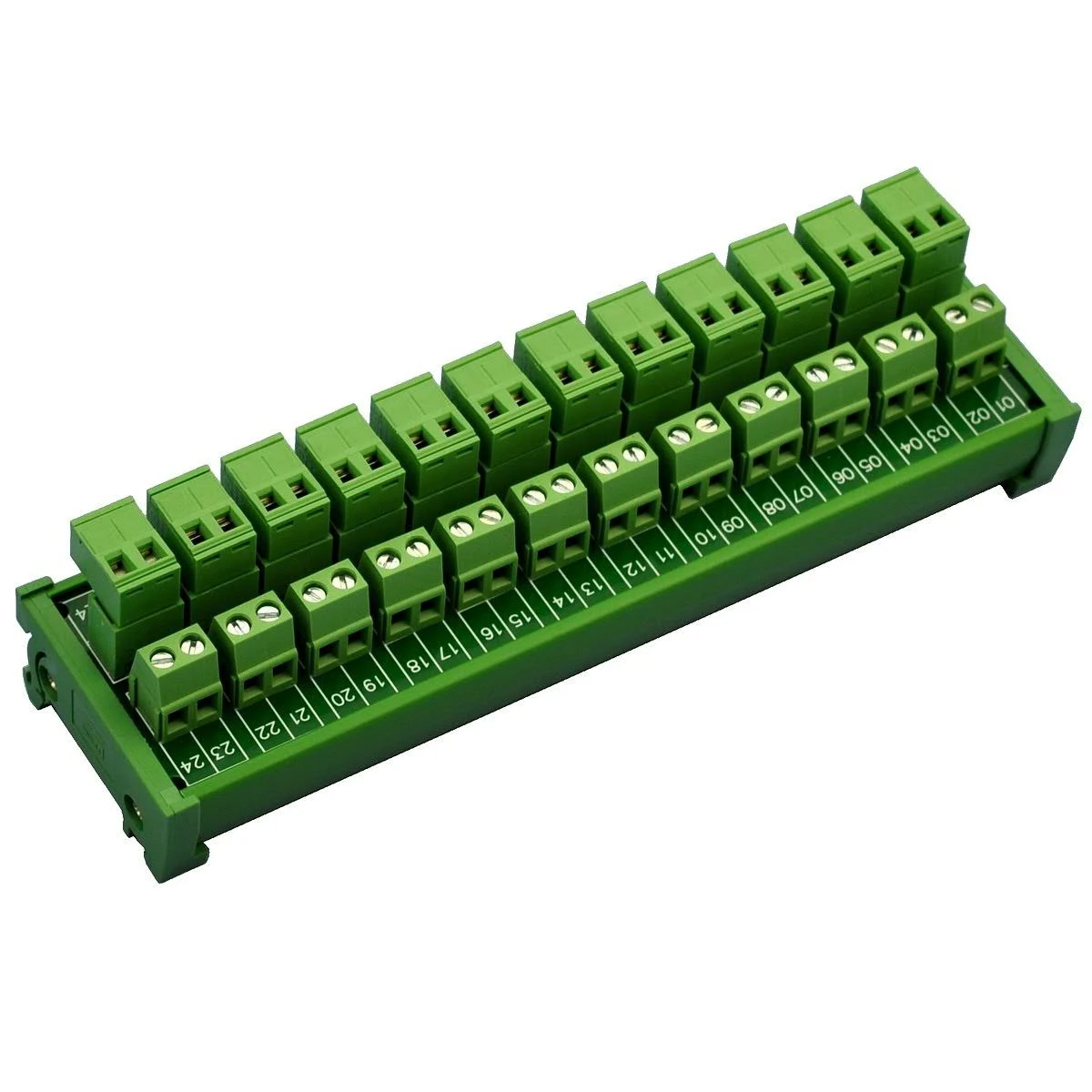 Electronics-Salon DIN Rail Mount Pluggable 12x2 Position 10A / 300V Screw Terminal Block Distribution Module. (Top Wire Connects)