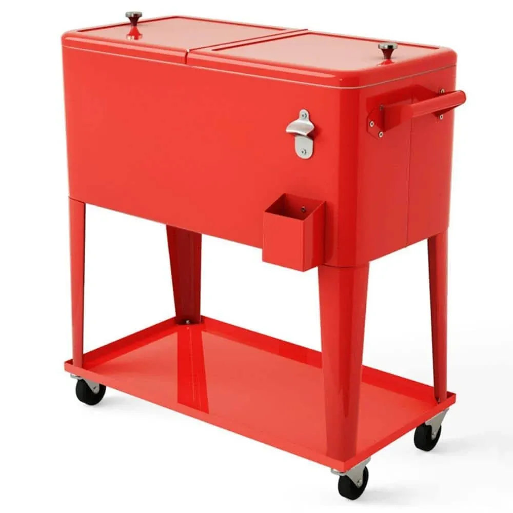 Costway 80 Quart Outdoor Patio Rolling Steel Construction Cooler