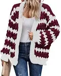 KIRUNDO Womens Cardigan Fall Fashion Lantern Sleeve Open Front Striped Color Block Loose Cable Knit Winter Sweater Coats