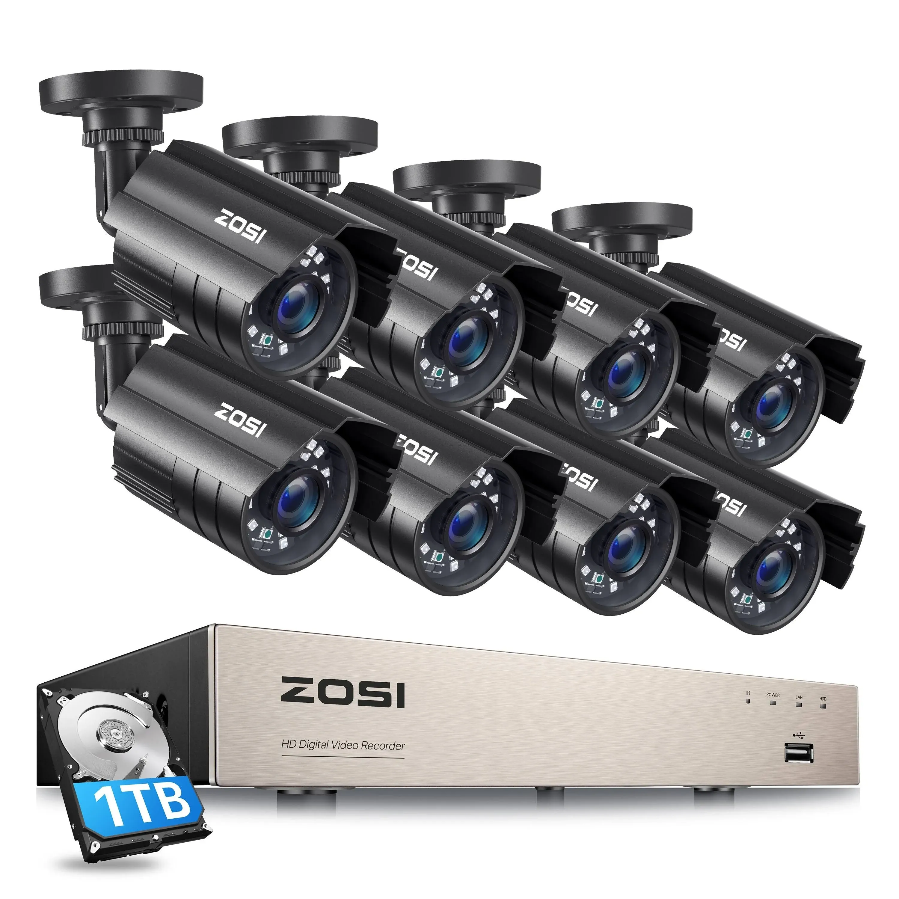 ZOSI Security Cameras System with 1TB Hard Drive,H.265+ 5MP Lite 8Channel HD-TVI ...