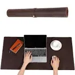 Genuine Leather Large Desk Pad Protector, 36'' x 17'' Office Desk Mat, Mouse Pad, Non-Slip Leather Desk Blotter, Laptop Desk Pad, Waterproof Desk Writing Pad for Office and Home -Dark Brown