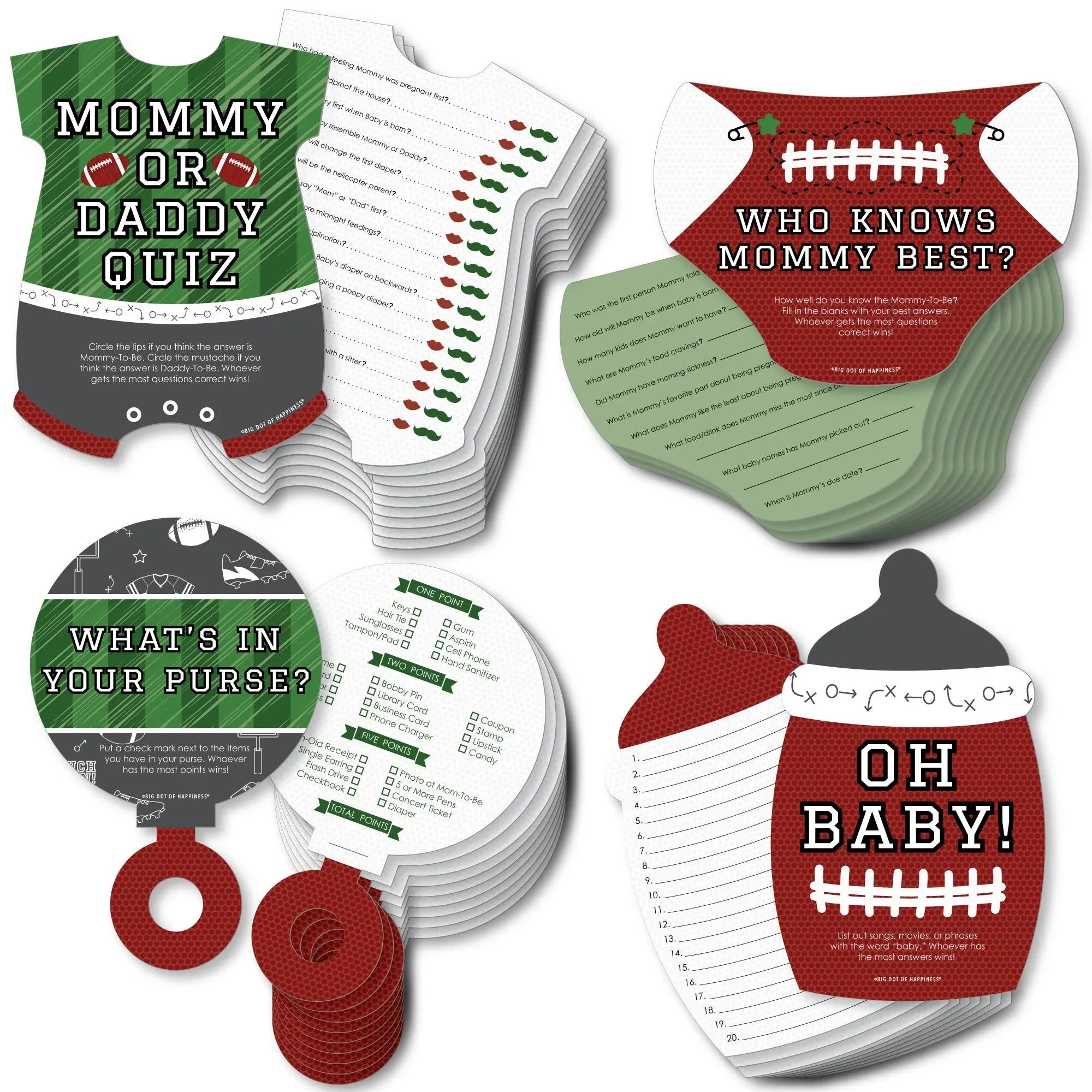 End Zone - Football - 4 Baby Shower Games - 10 Cards Each - Gamerific Bundle