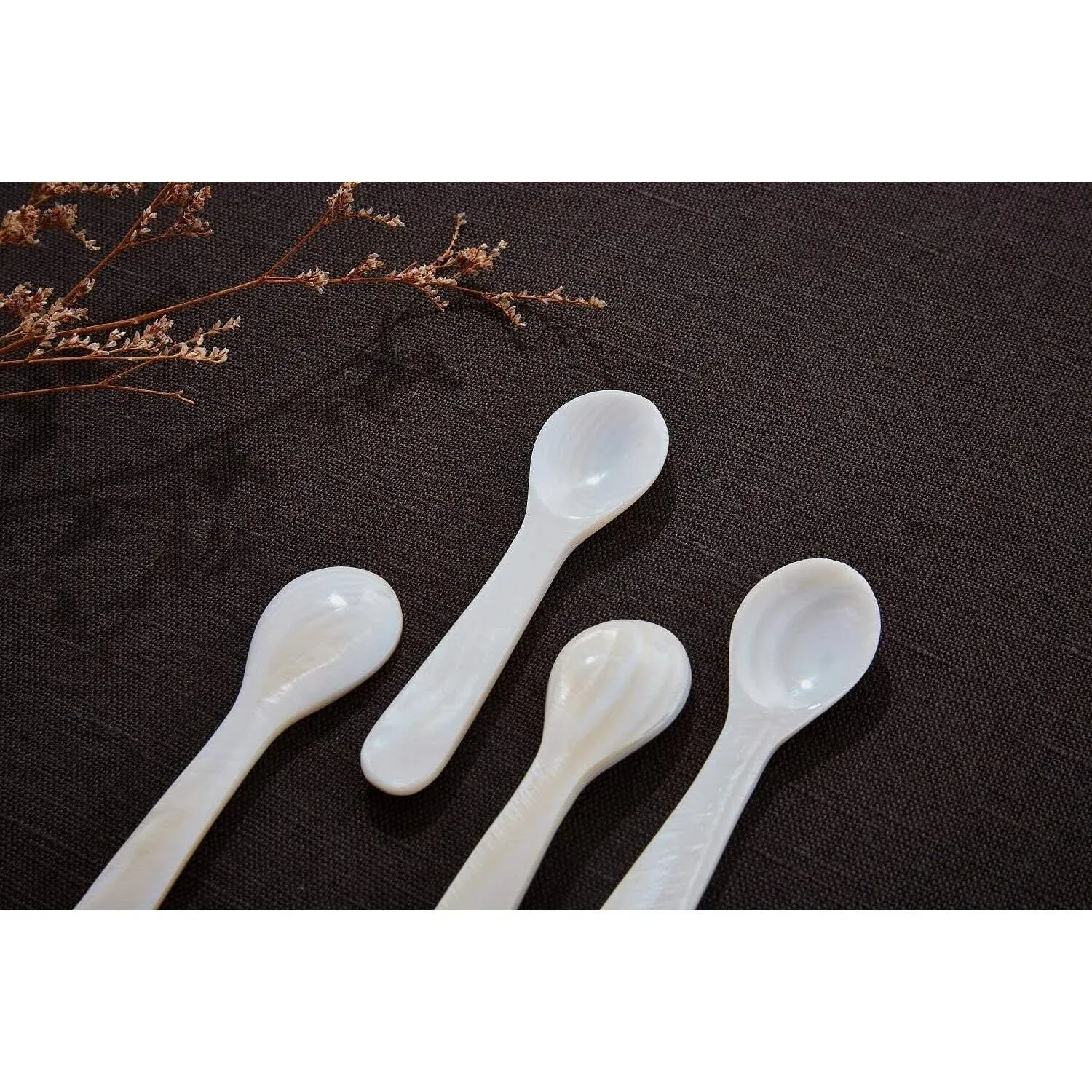 DUEBEL Set of 6 White Mother of Pearl MOP Caviar Spoons for Caviar, Egg, Icecream, Coffee Serving (White, 11x2.5cm)