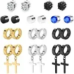 Magnetic Earrings for Men Studs, 15 Pairs Clip On Earrings for Men Studs, Non Pierced Earrings for Men, Fake Earrings Men, Black Cross Hoop Dangle Earrings for Men Women