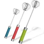 Fnoko Stainless Steel Semi-Automatic Egg Whisk - 3pcs Hand Push Rotary Whisk Blender