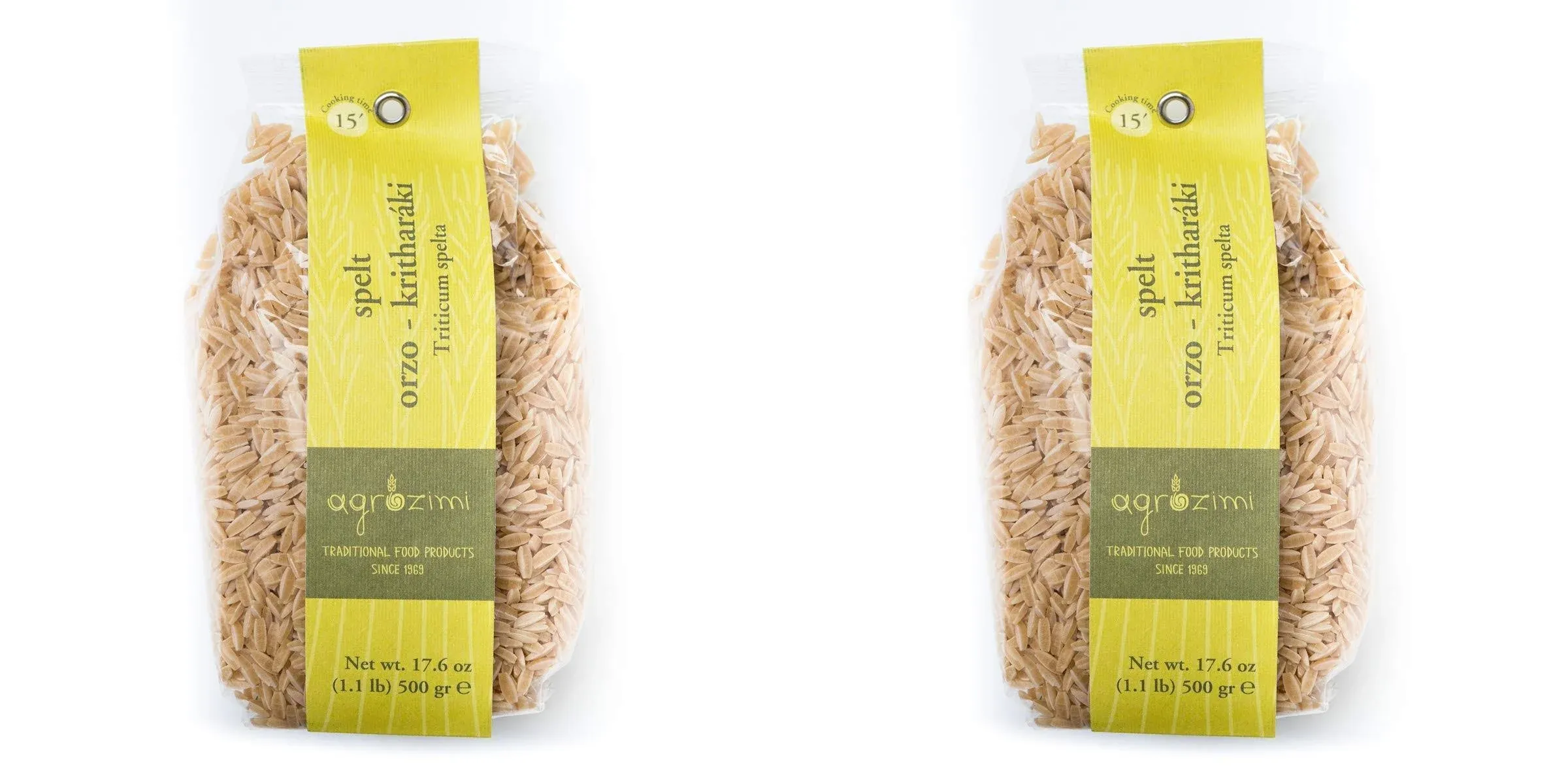 Agrozimi Spelt Kritharaki: Greek Orzo Pasta - 17.6oz (2 Pack) | Vegan, Bronze Die-Cut, Naturally Air-Dried | Wholesome Mediterranean Delight