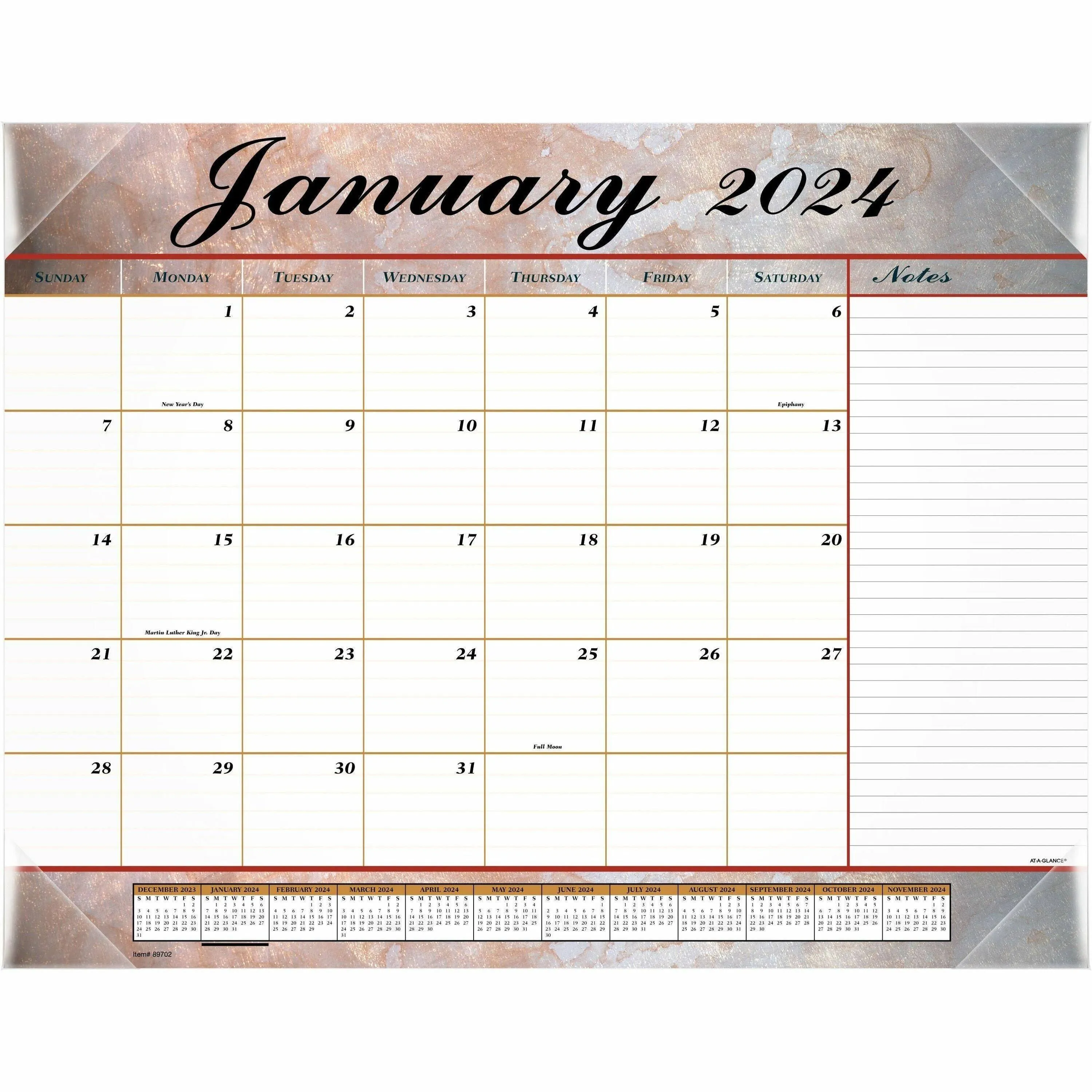 At-a-glance Slate Blue Desk Pad 22 x 17 Blue Sheets Clear Corners 12-Month Jan to ...