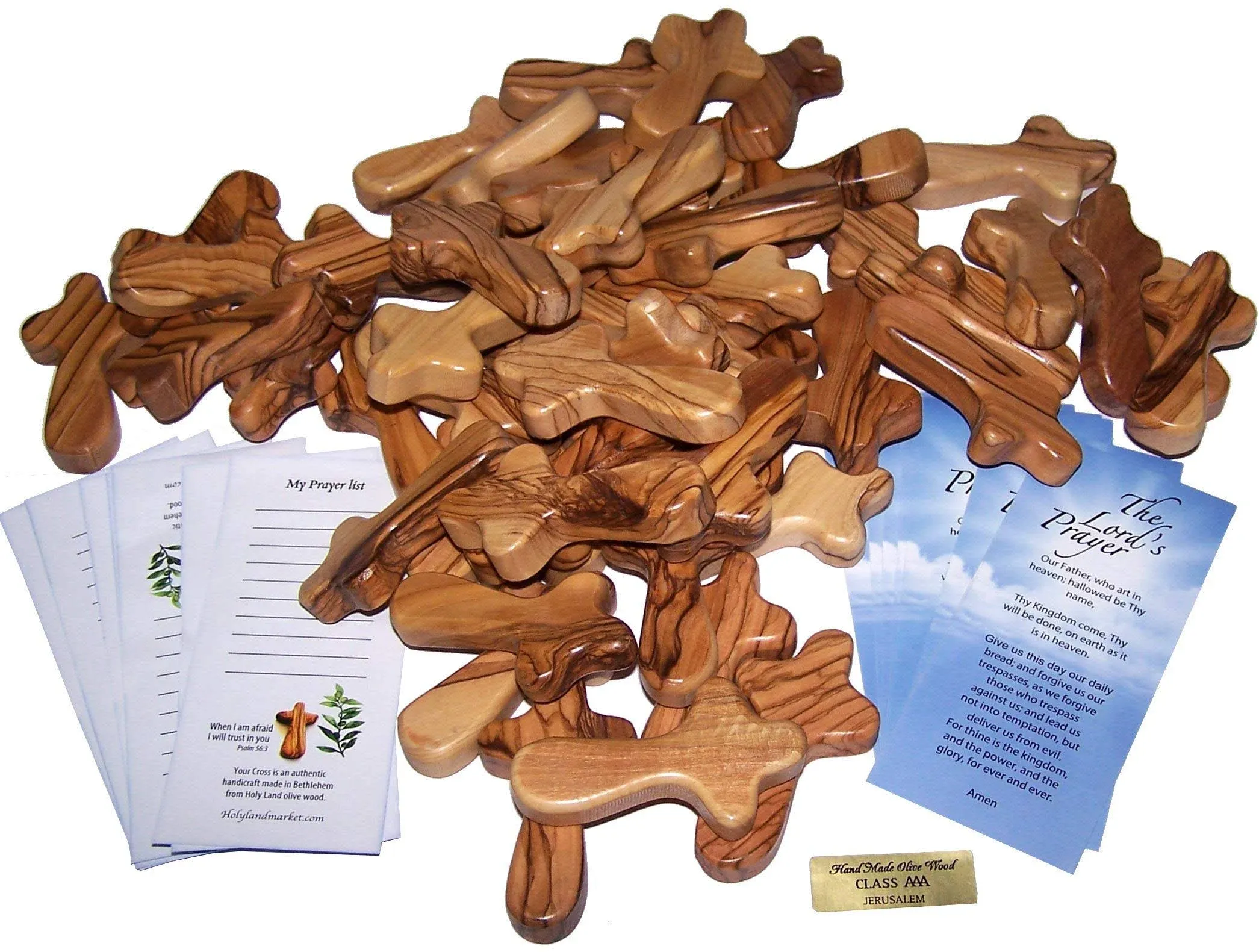 Holy Land Market Small Olive Wood Pocket / Holding Crosses With Certificates (2.5 Inches)