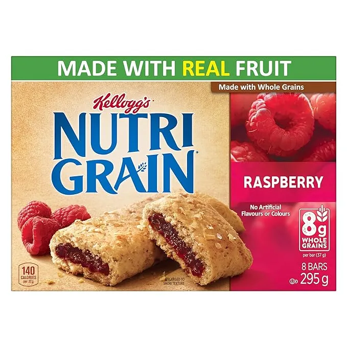 Kellogg's Nutri Grain Cereal Bars Raspberry, 8 Bars, 295g/10.4 oz., {Imported from Canada}