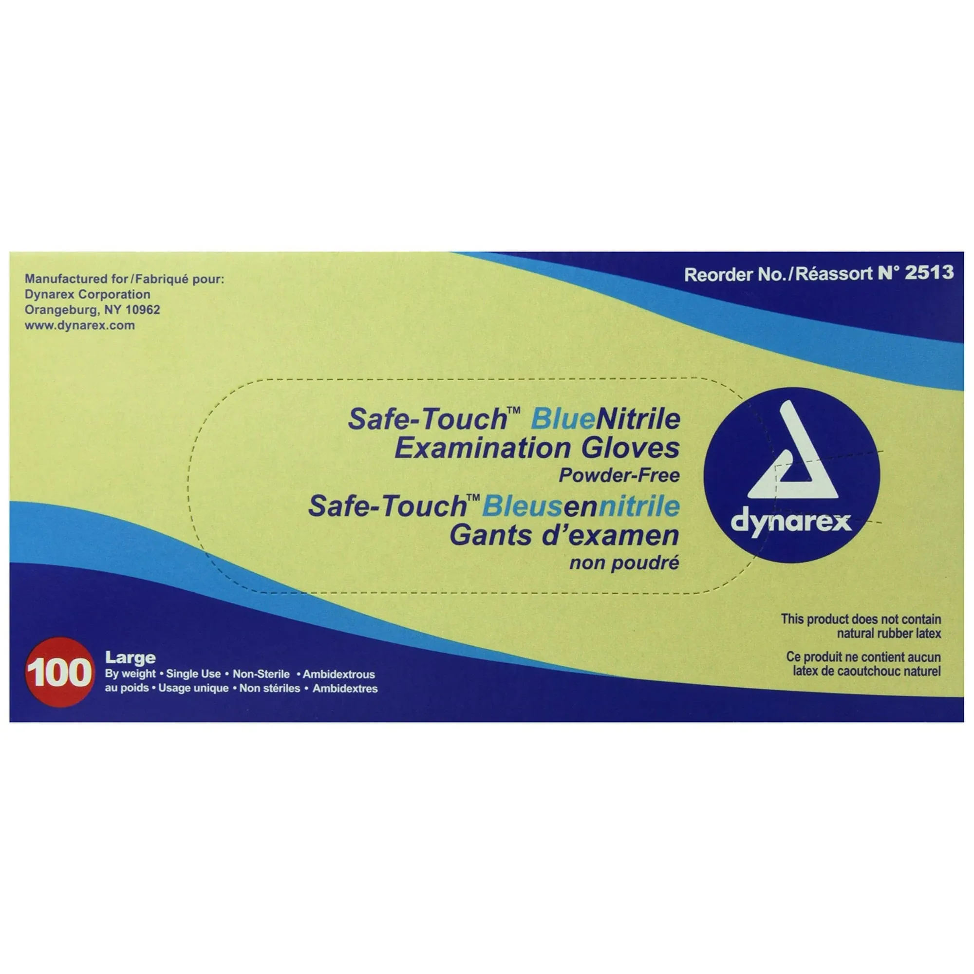 Safe-Touch Nitrile Exam Glove, Large, Blue - Box/100