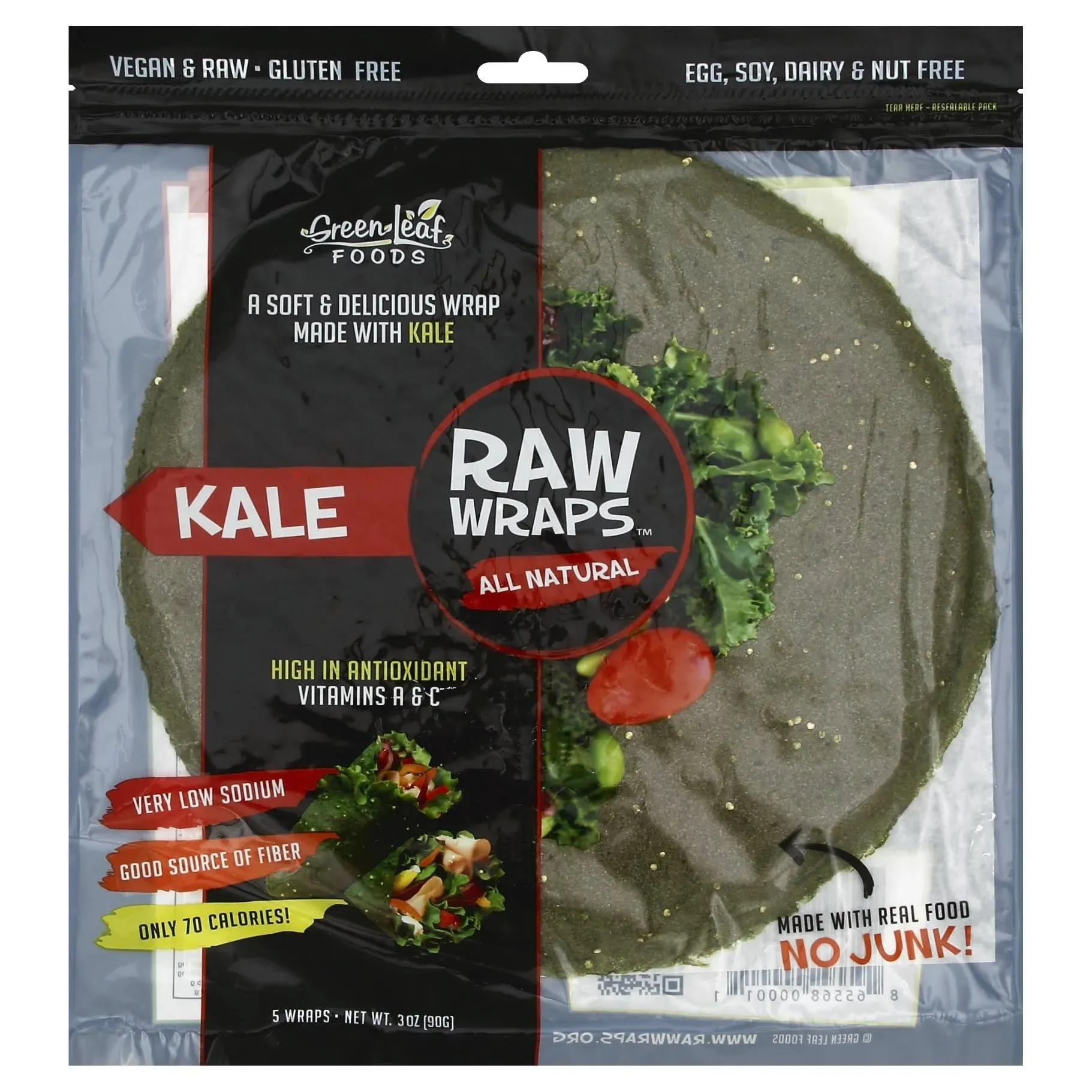 Raw Wraps Wraps, Kale - 5 wraps, 3 oz