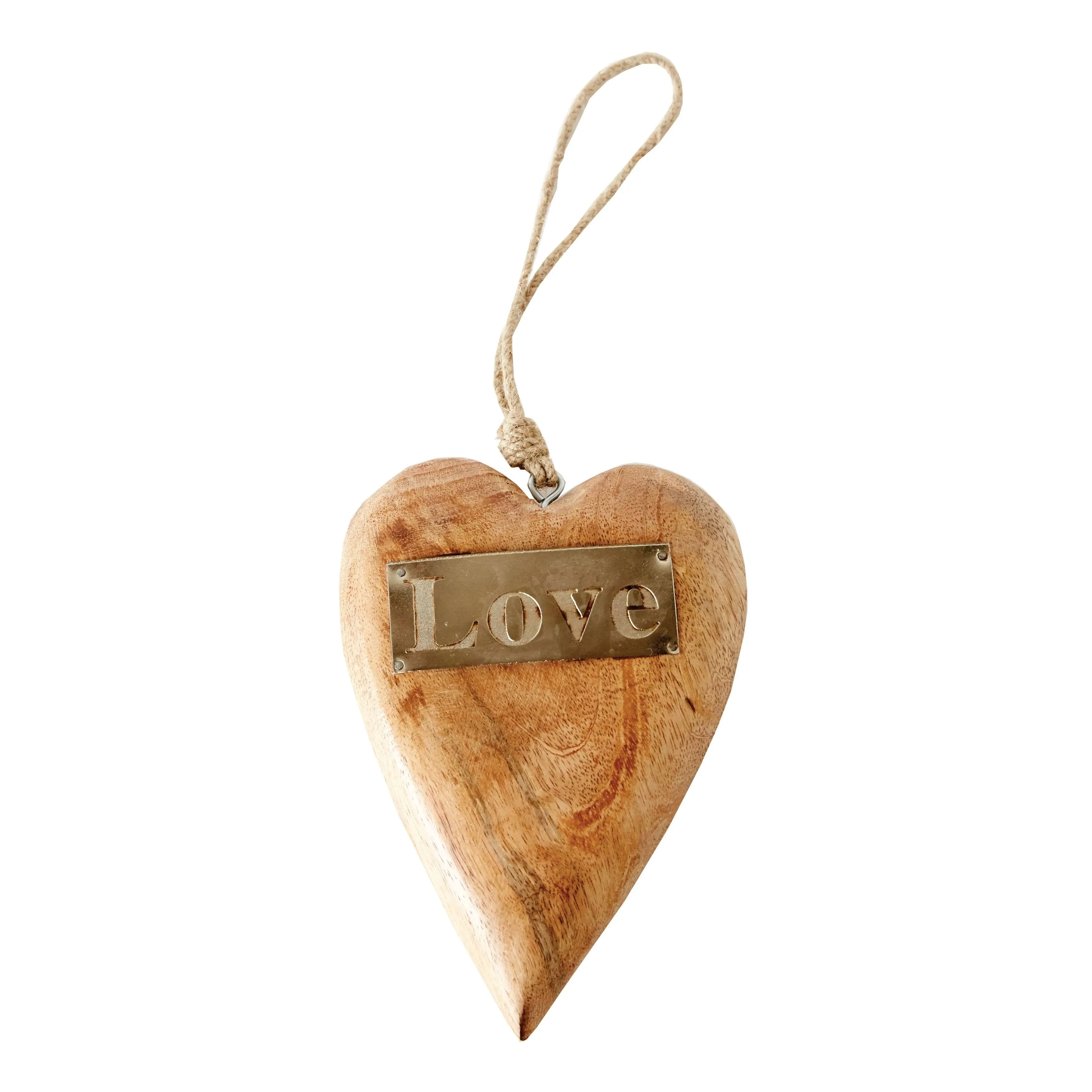 Creative Co-Op Mango Wood Hanging Heart with Metal Love