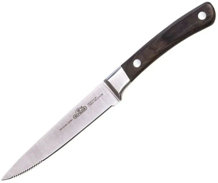 Napoleon BBQ Grill Accessory - PRO Steak Knife - 55208 - Full Stainless Steel Body, Riveted, Polished Rosewood Handle, Two Cutting Edges, Serrated and Flat Edge