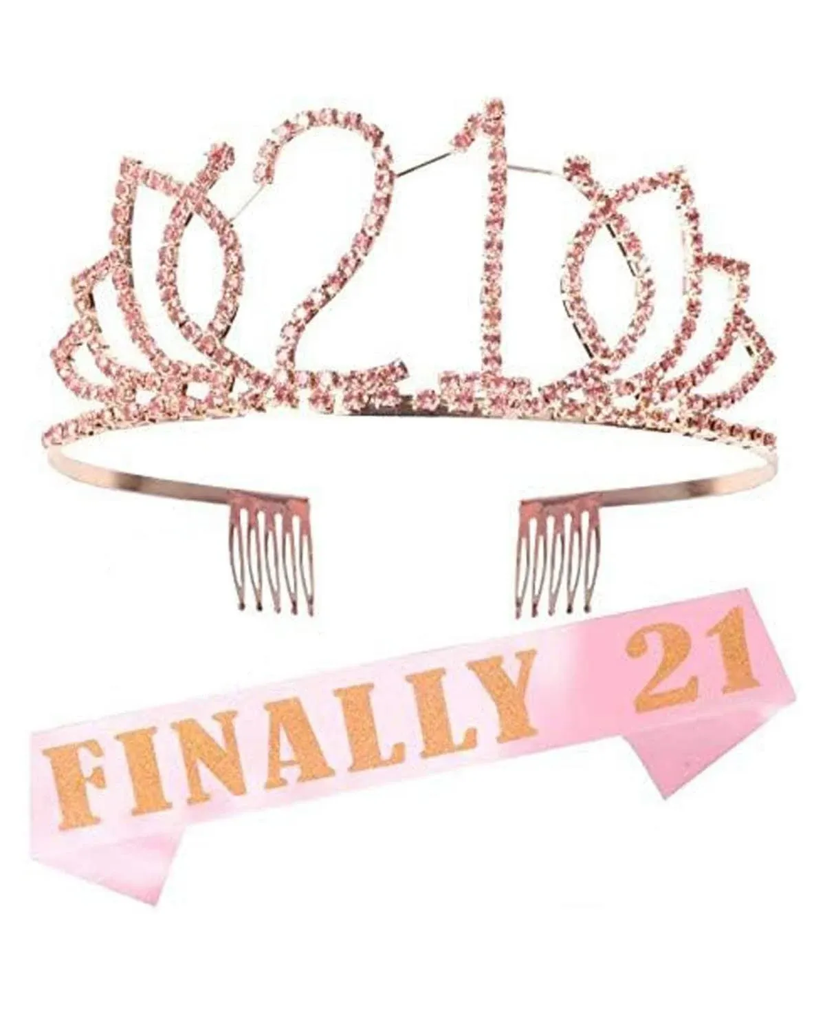 Meant2tobe Basic 21st Birthday Sash and Tiara Set - Glitter Sash + Pink ...