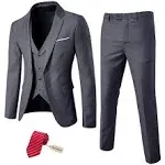 Unknown Mys Mens 3 Piece Slim Fit Suit Set One Button Solid Jacket Vest Pants ...