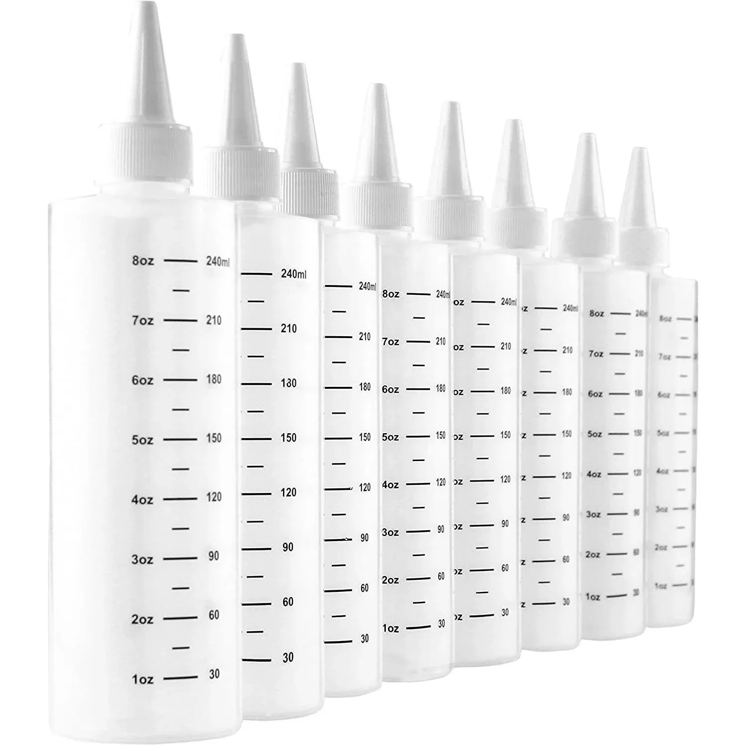 8-Ounce Plastic Squeeze Bottles with Graduated Measurements (8-Pack)