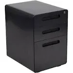 Flash Furniture Wren Ergonomic 3-Drawer Mobile Locking Filing Cabinet with Anti-Tilt Mechanism and Hanging Drawer for Legal & Letter Files, Black