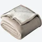 Bare Home Fleece Sherpa Blanket, Throw - Pebble