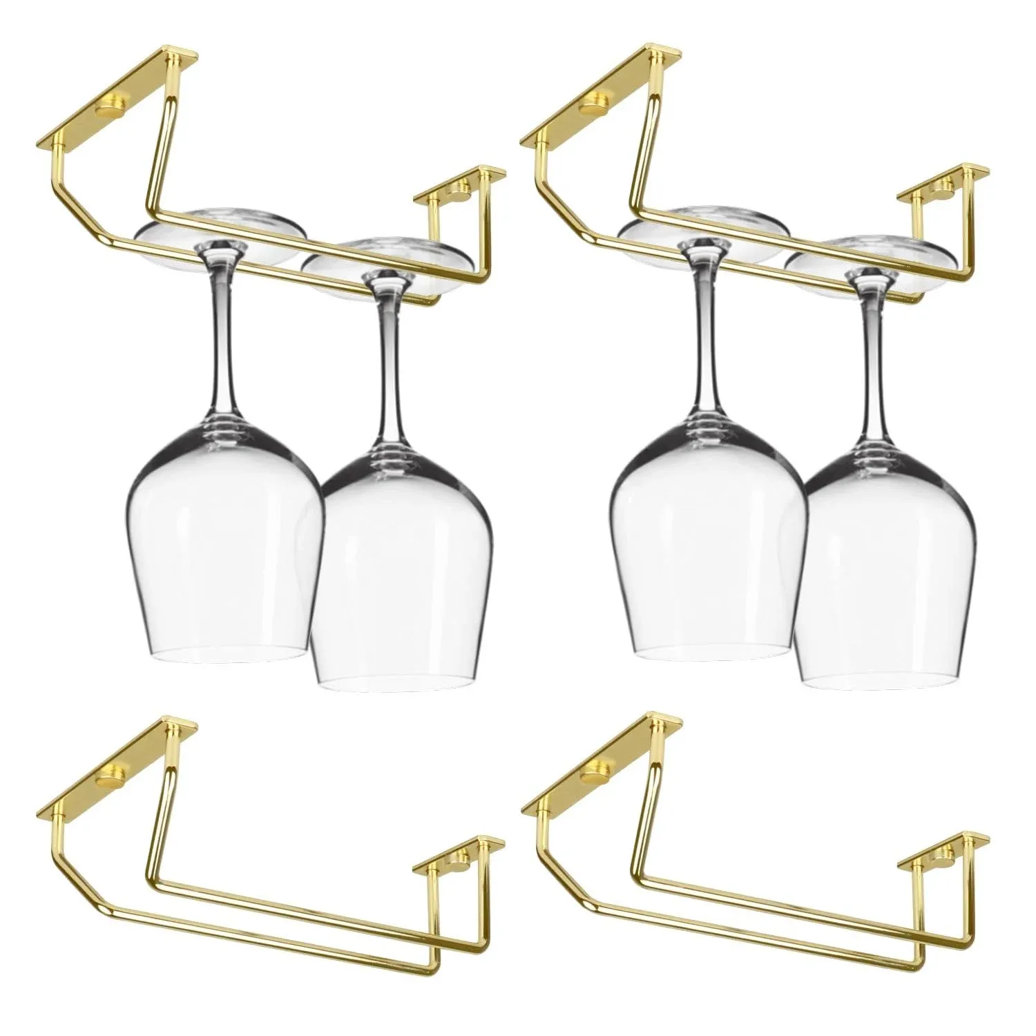 4 Pcs 7 Inch Gold Wine Glass Rack, Under Cabinet Wine Glass Holder, Metal Stemware Holder Wine Glass Holder Wine Glass Hanger for RV Mini Bar Kitchen Storage