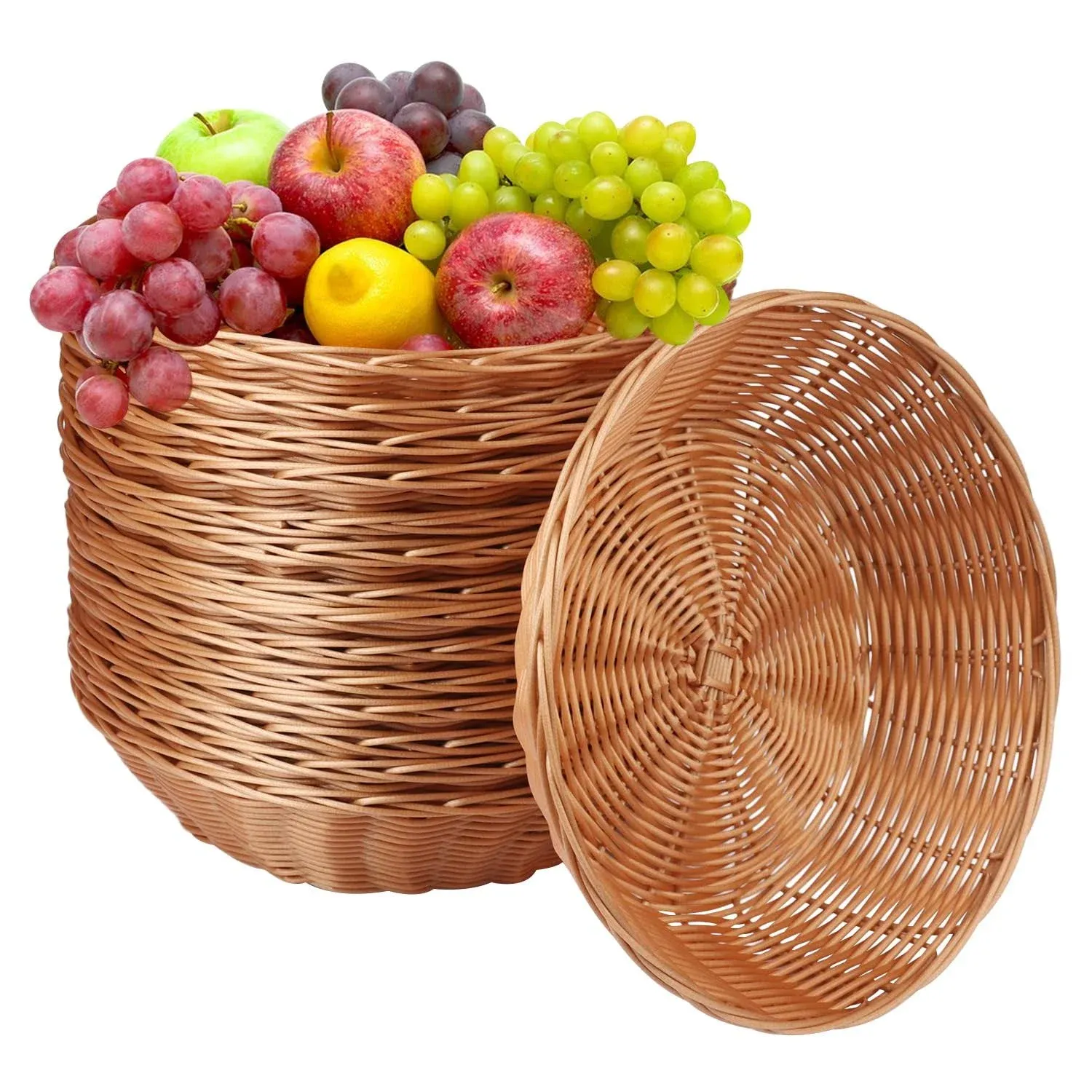 12 Pack Round Poly Wicker Basket Diameter 9.5 In Brown Plastic Polypropylene