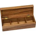 Lipper International Acacia Wood Tea Box with 4 Sections, 12-1/2" x 4-1/8" x 3-7/8"