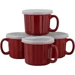 16oz Set of 4 Soup Mug with Lid, Red