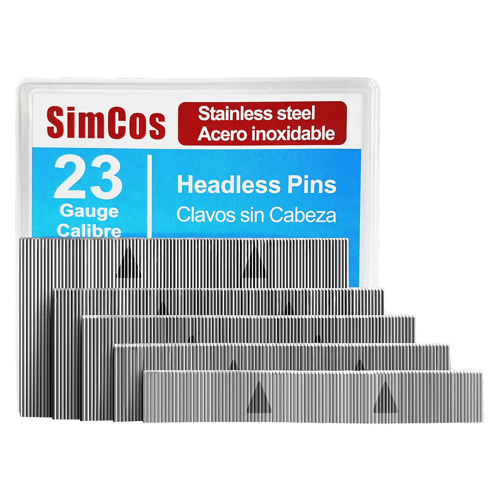 23 Gauge Stainless Steel Pin Nails Headless Pinner Nails (3/8",9/16",3/4",1",1-3/8") assorted 5 sizes for Molding Cabinetry Building Assembly (10000)