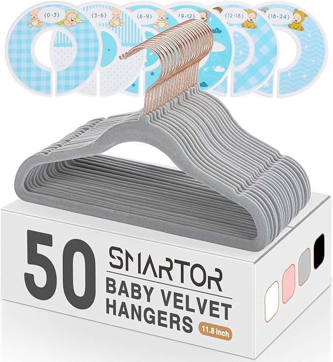 Premium Velvet Baby Hangers for Closet 50 Pack, 11.8&#034; Safe Durable Baby Clothes