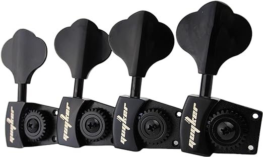 Guyker Bass Tuners (4 for Right) - 1:26 Ratio Open Gear Tuning Key Pegs Machine Head Replacement for Electric Jazz Guitar Bass or Precision Instruments - Black