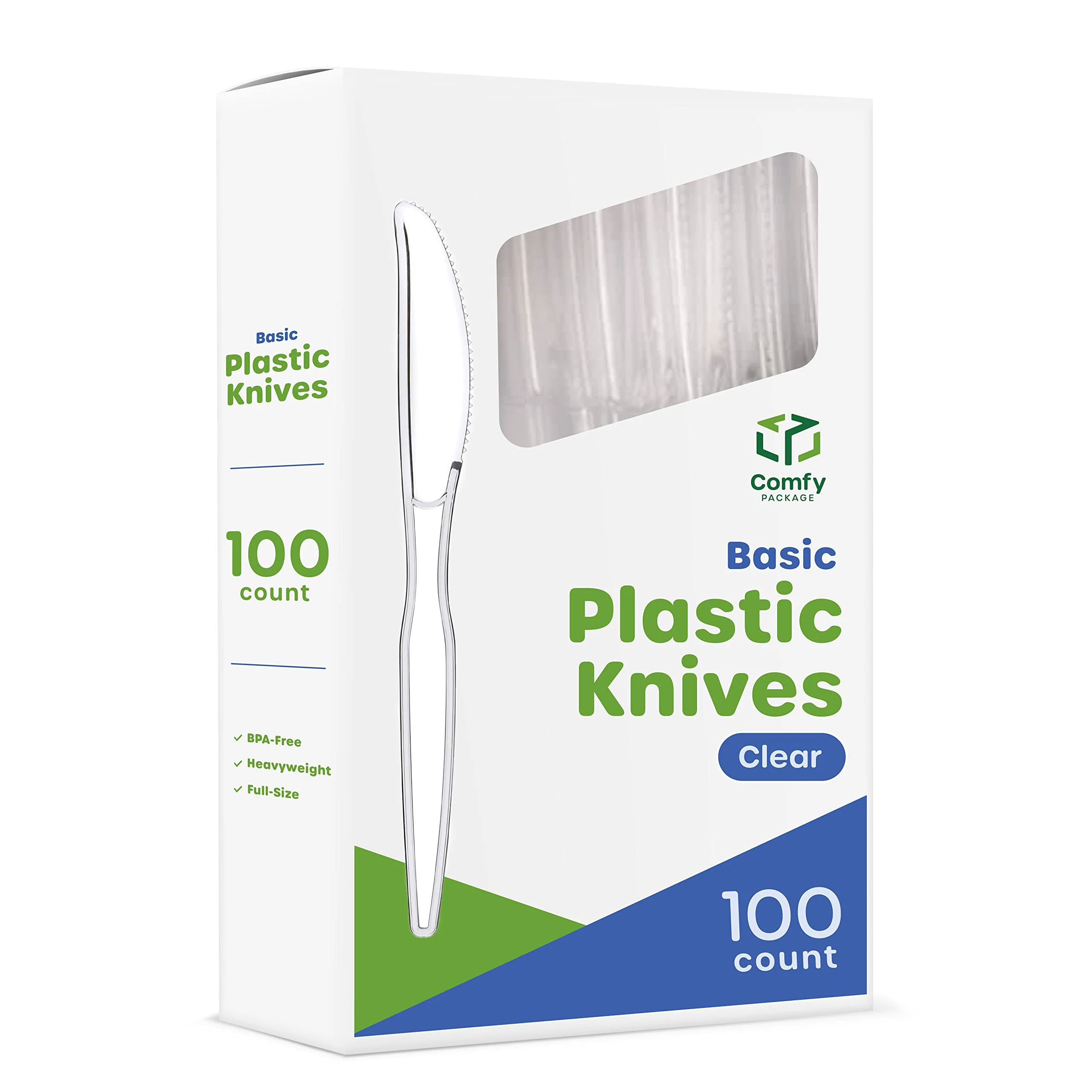 100 Pack Heavy Duty Disposable Basic Plastic Knives - Clearâ€¦