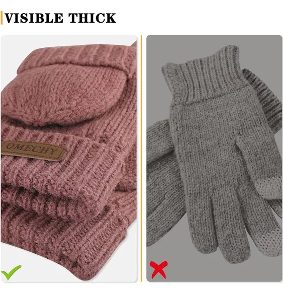 Winter Knitted Fingerless Wool Gloves Thermal Insulation Warm Convertible Mittens Flap Cover for Men Women