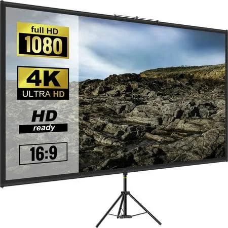 Tripod Projector Screen with Stand 100inch 4K HD 16:9 Home Cinema Portable